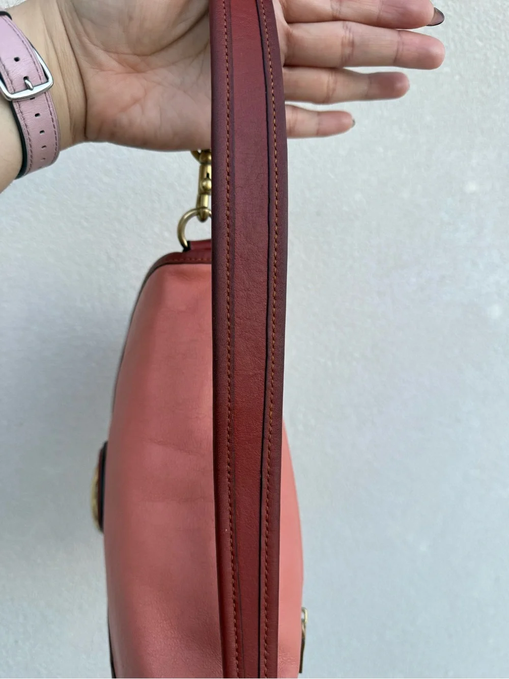 Coach soft tabby coral Shoulder Bag with Burgundy Trim & Gold 'C' Clasp